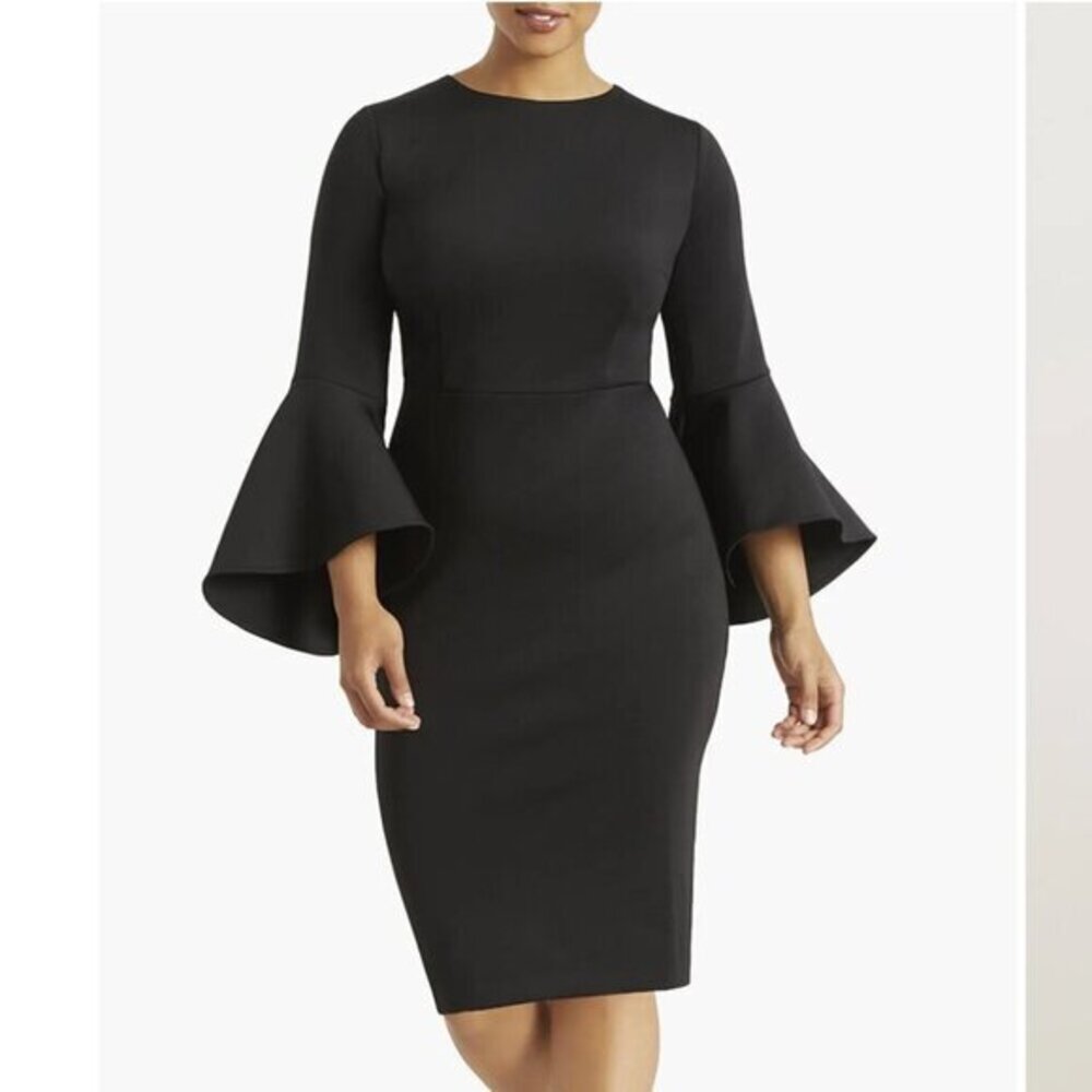 Eloquii Flare Sleeve Scuba‎ Bodycon Sheath Black Wedding Guest Dress Feminine 22